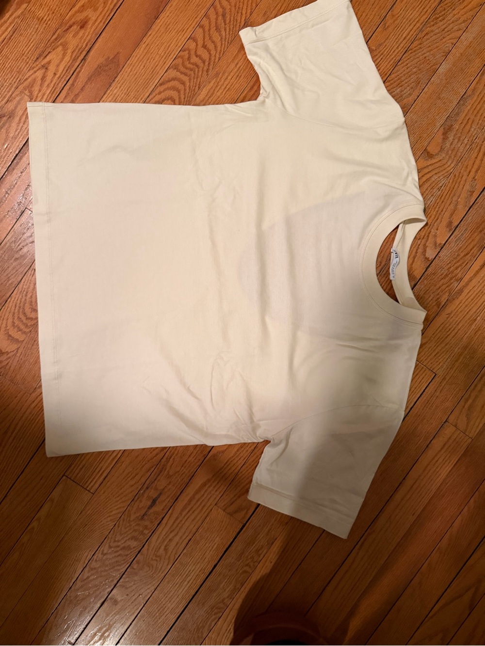 Zara Cream Scoop Neck T-Shirt with low cut back.